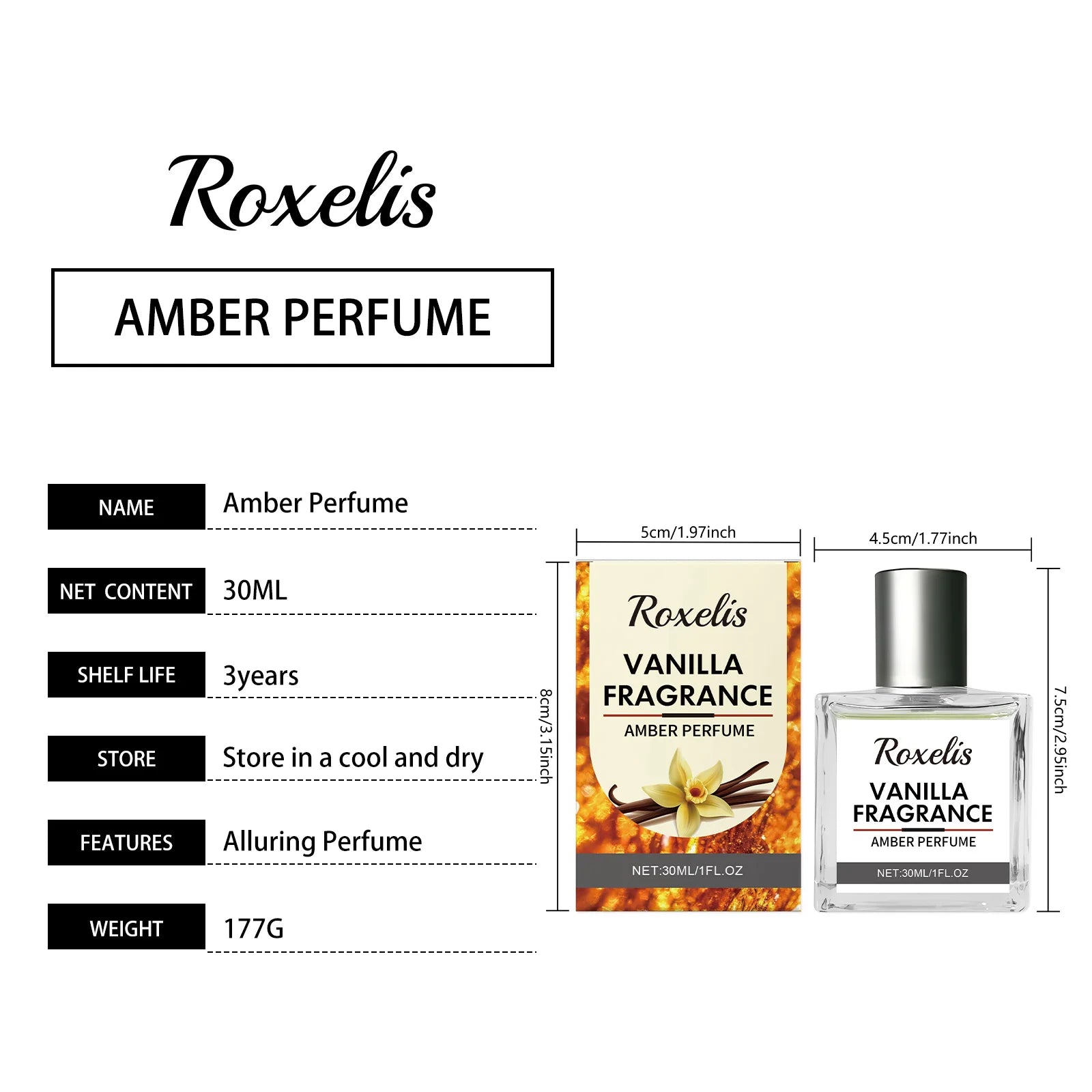 Roxelis 30ml Vanilla Amber Perfume – Fresh Wood Scent