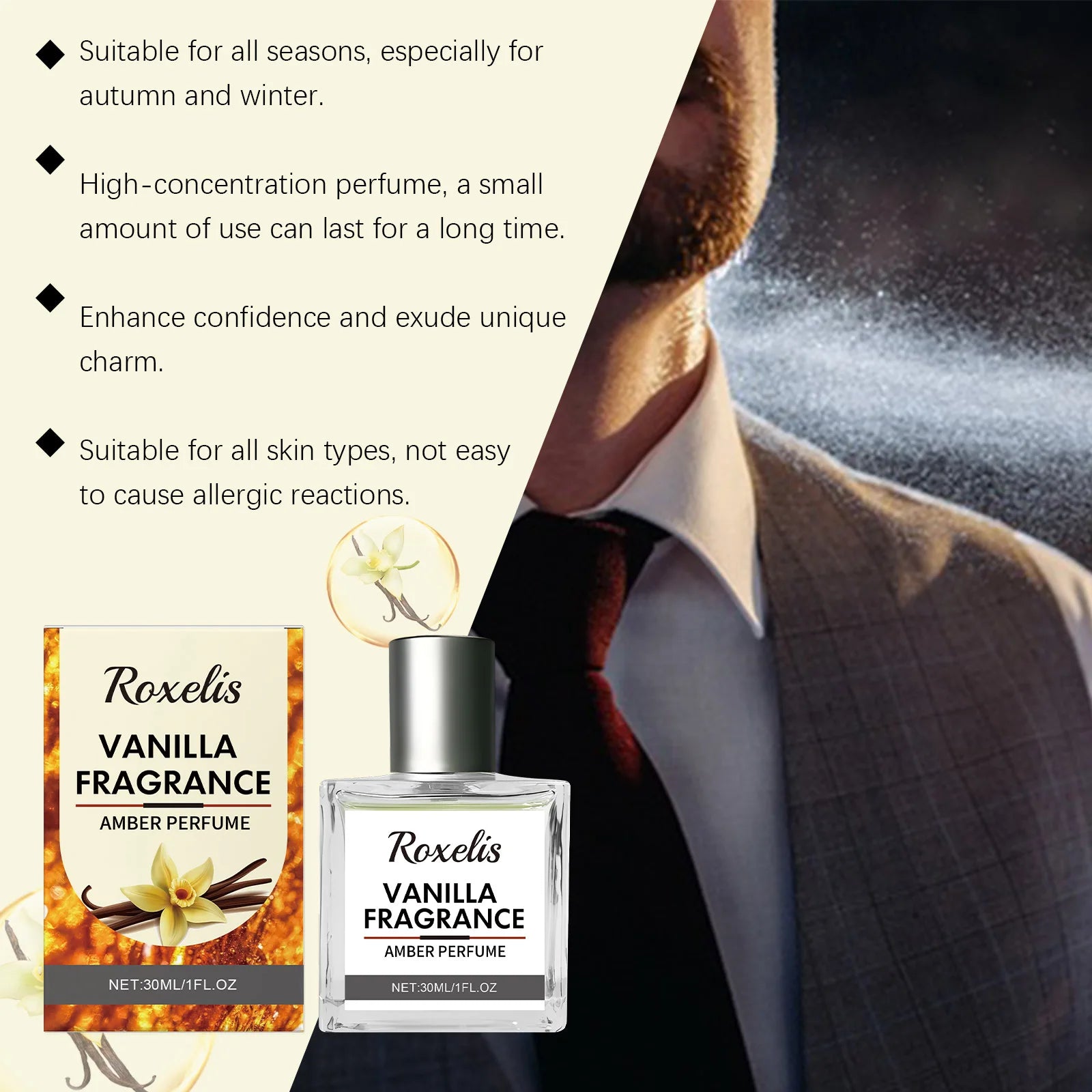 Roxelis 30ml Vanilla Amber Perfume – Fresh Wood Scent