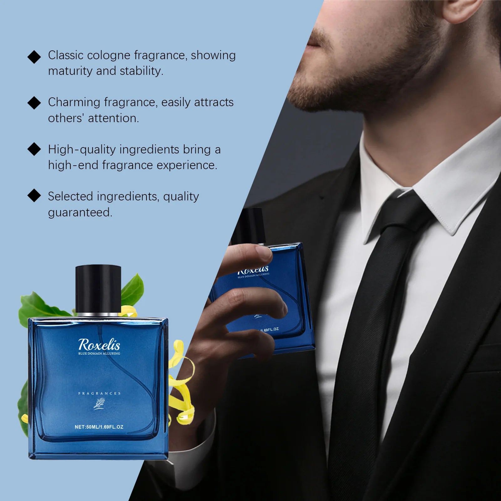 Roxelis 50ml Blue Domain Cologne – Men’s Lasting Scent