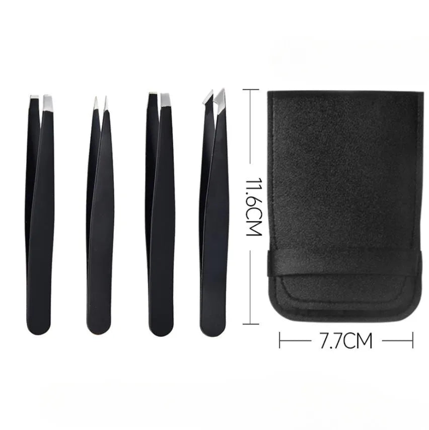 4PCS Colorful Stainless Steel Eyebrow Tweezers with Box