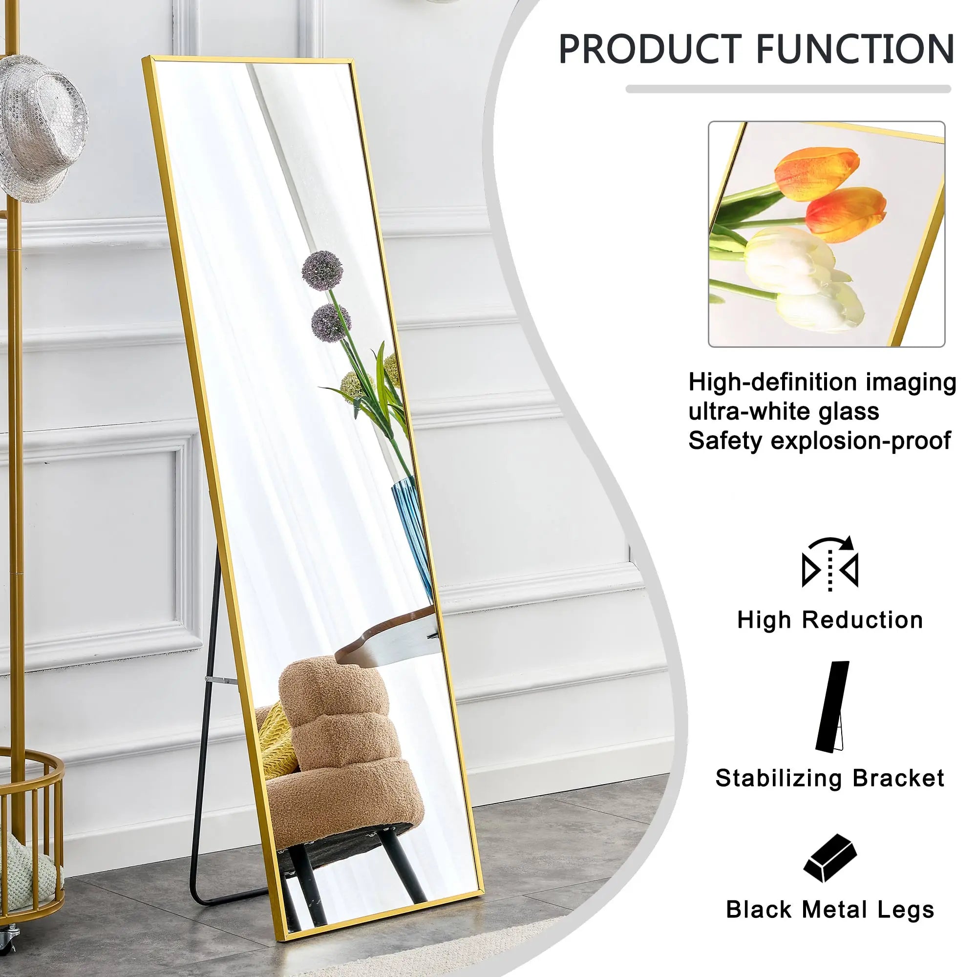 Full-Length Wall Mounted Mirror with Aluminium Frame